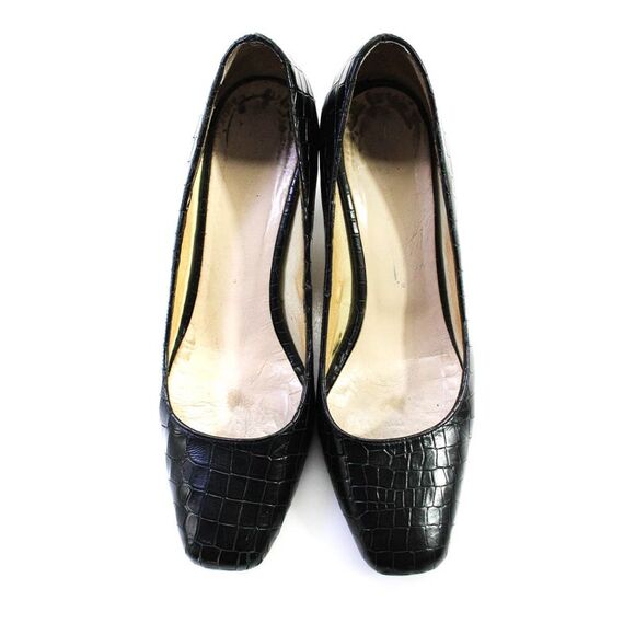 Intentionally Blank Womens Leather Croc Embossed Heels Pumps Black Size 38 8 - Picture 2 of 5